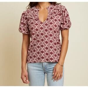 Nation LTD Women's Top Judith Yoked Tee Ikat V-neck Short Sleeve Size Small